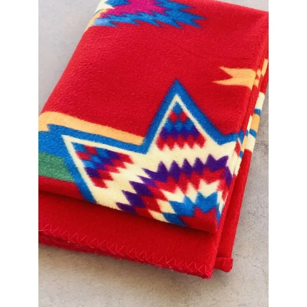 St Labre Indian School Montana Blanket Southwestern Throw Red Blue Green 34x46”